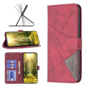 For Motorola Moto E32 4G Magnetic Buckle Rhombus Texture Leather Phone Case(Red) (OEM)