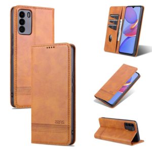 For U-MAGIC 30e AZNS Magnetic Calf Texture Horizontal Flip Leather Case with Card Slots & Holder & Wallet(Light Brown) (AZNS) (OEM)