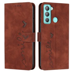 For Tecno POP 5 LTE Skin Feel Heart Pattern Leather Phone Case(Brown) (OEM)