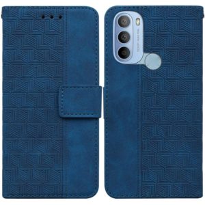 For Motorola Moto G31 4G with Fingerprint Brazil Version Geometric Embossed Leather Phone Case(Blue) (OEM)