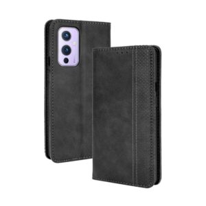 For OnePlus 9 (Europe and America Version) Magnetic Buckle Retro Crazy Horse Texture Horizontal Flip Leather Case with Holder & Card Slots & Photo Frame(Black) (OEM)