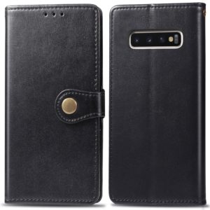 Retro Solid Color Leather Buckle Mobile Phone Protection Leather Case with Photo Frame & Card Slot & Wallet & Bracket Function for Galaxy S10(Black) (OEM)