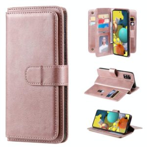 For Samsung Galaxy A51 (5G) Multifunctional Magnetic Copper Buckle Horizontal Flip Solid Color Leather Case with 10 Card Slots & Wallet & Holder & Photo Frame(Rose Gold) (OEM)
