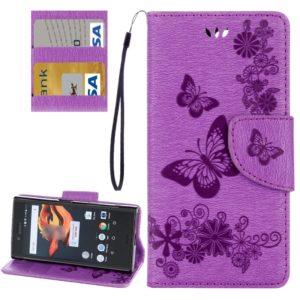 For Sony Xperia X Compact Butterflies Embossing Horizontal Flip Leather Case with Holder & Card Slots & Wallet & Lanyard(Purple) (OEM)