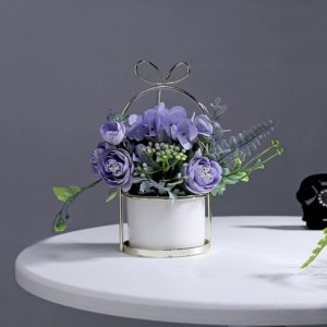 Wrought Iron Portable Frame Hydrangea Flower Pot Decoration Ornaments Home Study Office Wedding Decoration( light Purple) (OEM)