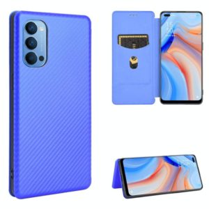For OPPO Reno4 4G Carbon Fiber Texture Horizontal Flip TPU + PC + PU Leather Case with Card Slot(Blue) (OEM)