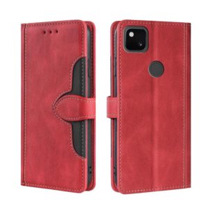 For Google Pixel 4a Skin Feel Straw Hat Magnetic Buckle Horizontal Flip Leather Case with Holder & Card Slots & Wallet(Red) (OEM)