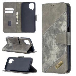For Samsung Galaxy A12 Matching Color Crocodile Texture Horizontal Flip PU Leather Case with Wallet & Holder & Card Slots(Grey) (OEM)