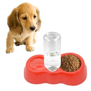 Dog Cat Food Dish + Drinking Water Double Bowls with Automatic Water Dispenser(Red) (OEM)