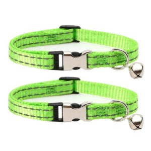 2 PCS Night Reflective Nylon Cat Collar With Bell, Size: XS 1.0x19-30cm(No Carving Grass Green) (OEM)