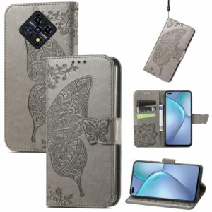 For Infinix Zero 8 Butterfly Love Flowers Embossed Horizontal Flip Leather Case with Holder & Card Slots & Wallet & Lanyard(Grey) (OEM)