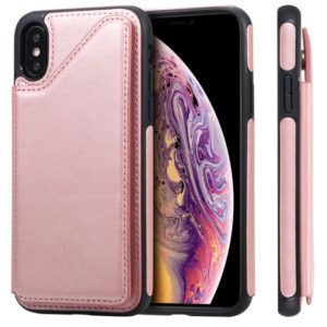 For iPhone XS Shockproof Calf Texture Protective Case with Holder & Card Slots & Frame(Rose Gold) (OEM)
