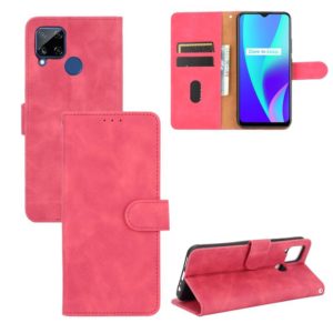 For OPPO Realme C15 Solid Color Skin Feel Magnetic Buckle Horizontal Flip Calf Texture PU Leather Case with Holder & Card Slots & Wallet(Rose Red) (OEM)