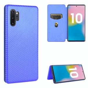 For Samsung Galaxy Note10 Plus Carbon Fiber Texture Horizontal Flip TPU + PC + PU Leather Case with Card Slot(Blue) (OEM)