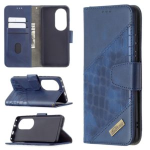 For Huawei P50 Pro Matching Color Crocodile Texture Horizontal Flip PU Leather Case with Wallet & Holder & Card Slots(Blue) (OEM)