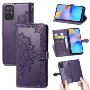 For Honor Play 5T Mandala Flower Embossed Horizontal Flip Leather Case with Bracket / Card Slot / Wallet / Lanyard(Purple) (OEM)