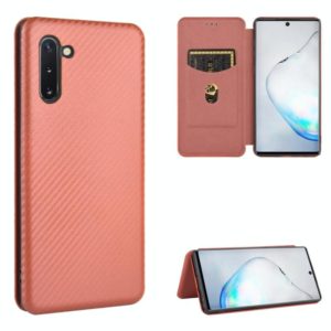 For Samsung Galaxy Note10 Carbon Fiber Texture Horizontal Flip TPU + PC + PU Leather Case with Card Slot(Brown) (OEM)