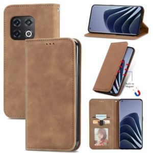 For OnePlus 10 Pro Retro Skin Feel Magnetic Horizontal Flip Leather Phone Case(Brown) (OEM)