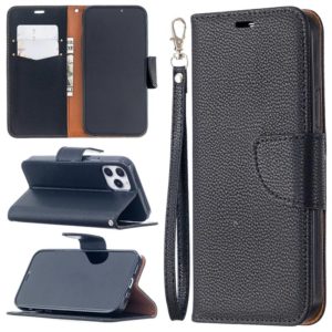 For iPhone 12 / 12 Pro Litchi Texture Pure Color Horizontal Flip Leather Case with Holder & Card Slots & Wallet & Lanyard(Black) (OEM)