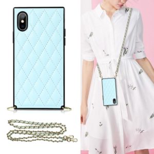 For iPhone X / XS Elegant Rhombic Pattern Microfiber Leather +TPU Shockproof Case with Crossbody Strap Chain(Blue) (OEM)