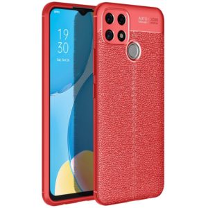 For OPPO A15 Litchi Texture TPU Shockproof Case(Red) (OEM)