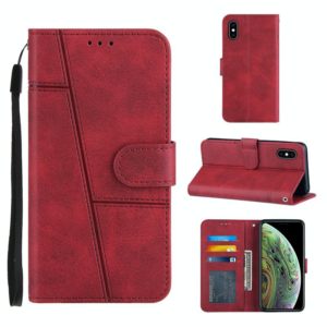 For iPhone X / XS Stitching Calf Texture Buckle Horizontal Flip Leather Case with Holder & Card Slots & Wallet & Lanyard(Red) (OEM)