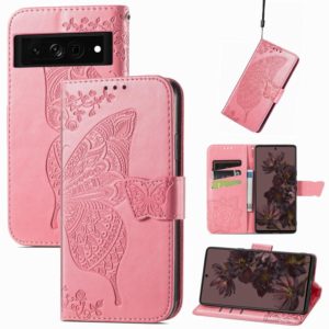 For Google Pixel 7 Pro 5G Butterfly Love Flower Embossed Leather Phone Case(Pink) (OEM)