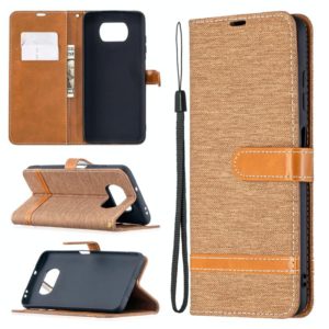 For Xiaomi Mi Poco X3 Color Matching Denim Texture Leather Case with Holder & Card Slots & Wallet & Lanyard(Brown) (OEM)