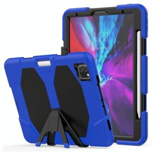For iPhone 11 Pro For iPad Pro 11 inch (2020) Shockproof Colorful Silicon + PC Protective Case with Holder & Shoulder Strap & Hand Strap & Pen Slot(Dark Blue) (OEM)