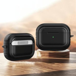 Wireless Earphones Shockproof TPU + PC Protective Case with Carabiner For AirPods Pro(Black) (OEM)