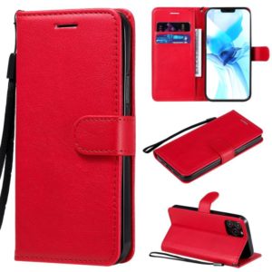 For iPhone 12 / 12 Pro Solid Color Horizontal Flip Protective Leather Case with Holder & Card Slots & Wallet & Photo Frame & Lanyard(Red) (OEM)
