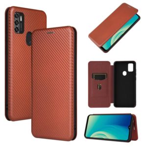 For ZTE Blade A7s 2020 Carbon Fiber Texture Horizontal Flip TPU + PC + PU Leather Case with Card Slot(Brown) (OEM)