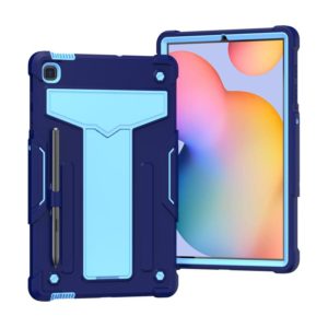 For Samsung Galaxy Tab S6 Lite P610/615 T-shaped Bracket Contrast Color Shockproof PC + Silicone Protective Case(Navy+Blue) (OEM)