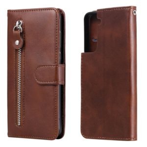 For Samsung Galaxy S21 5G Fashion Calf Texture Zipper Horizontal Flip Leather Case with Holder & Card Slots & Wallet(Brown) (OEM)