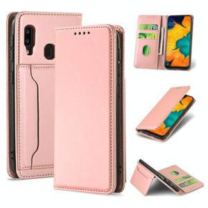 For Samsung Galaxy A30 Strong Magnetism Liquid Feel Horizontal Flip Leather Case with Holder & Card Slots & Wallet(Rose Gold) (OEM)