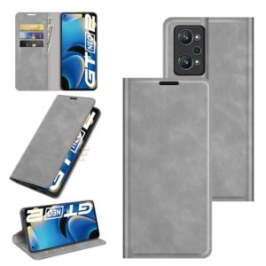 For OPPO Realme GT Neo2 Retro-skin Business Magnetic Suction Leather Case with Holder & Card Slots & Wallet(Grey) (OEM)
