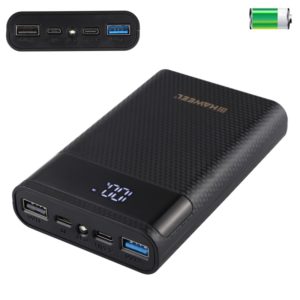 HAWEEL DIY 4x 18650 Battery (Not Included) 12000mAh Dual-way QC Charger Power Bank Shell Box with 2x USB Output & Display, Support QC 2.0 / QC 3.0 / FCP / SFCP / AFC / MTK / BC 1.2 / PD(Black) (HAWEEL) (OEM)