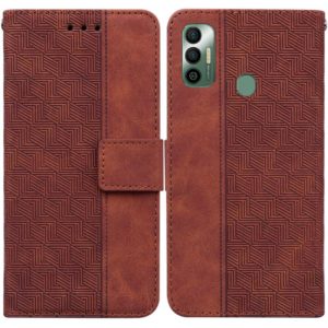 For Tecno Spark 7 Geometric Embossed Leather Phone Case(Brown) (OEM)