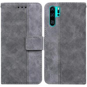 For Huawei P30 Pro Geometric Embossed Leather Phone Case(Grey) (OEM)