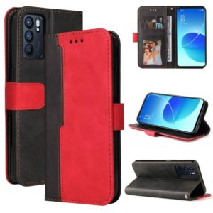 For OPPO Reno6 5G Business Stitching-Color Horizontal Flip PU Leather Case with Holder & Card Slots & Photo Frame & Lanyard(Red) (OEM)
