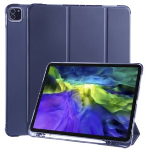For iPad Pro 12.9 (2020) / iPad Pro 12.9(2018) 3-folding Horizontal Flip PU Leather + Shockproof TPU Tablet Case with Holder & Pen Slot(Dark Blue) (OEM)