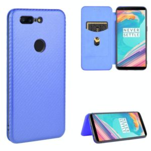 For OnePlus 5T Carbon Fiber Texture Horizontal Flip TPU + PC + PU Leather Case with Card Slot(Blue) (OEM)