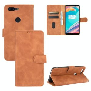 For OnePlus 5T Solid Color Skin Feel Magnetic Buckle Horizontal Flip Calf Texture PU Leather Case with Holder & Card Slots & Wallet(Brown) (OEM)