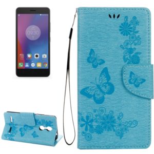 For Lenovo K6 5.0 inch Butterflies Embossing Horizontal Flip Leather Case with Holder & Card Slots & Wallet & Lanyard(Blue) (OEM)