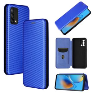 For OPPO F19 / A74 4G Carbon Fiber Texture Horizontal Flip TPU + PC + PU Leather Case with Card Slot(Blue) (OEM)
