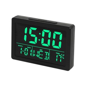 Large Screen LED Clock Bedside Multifunctional Electronic Alarm Clock(Black Shell Green Light) (OEM)