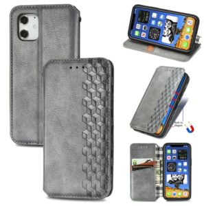 For iPhone 12 mini Cubic Grid Pressed Horizontal Flip Magnetic PU Leather Case with Holder & Card Slots & Wallet(Grey) (OEM)