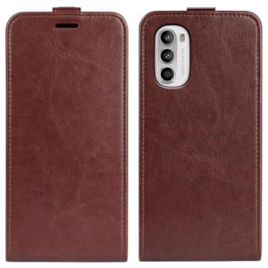 For Motorola Moto G52 4G R64 Texture Vertical Flip Leather Phone Case(Brown) (OEM)