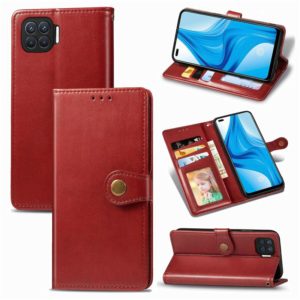 For OPPO F17 Pro Retro Solid Color Leather Buckle Phone Case with Lanyard & Photo Frame & Card Slot & Wallet & Stand Function(Red) (OEM)