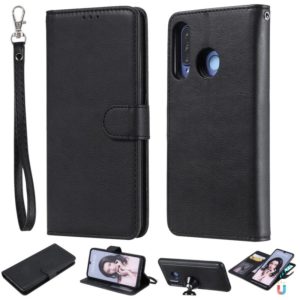 For Huawei P30 Lite / nova 4e Solid Color Horizontal Flip Protective Case with Holder & Card Slots & Wallet & Photo Frame & Lanyard(Black) (OEM)
